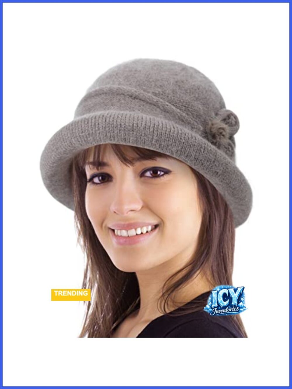 Knit Winter Bucket Hat Vintage Cloche Side Flower Warm Plush Acrylic Retro